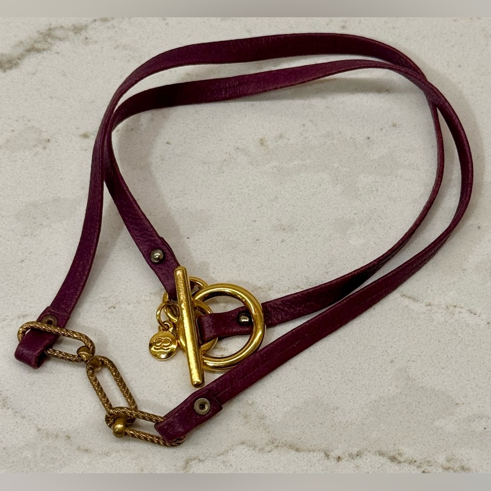 🧞 Gorjana Eggplant Purple Leather Wrap Boho Bracelet Gold Tone Toggle - Picture 3 of 6
